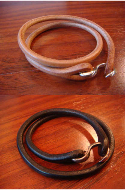 Flat Head Leather &amp; Silver Bracelet - Dual Strand